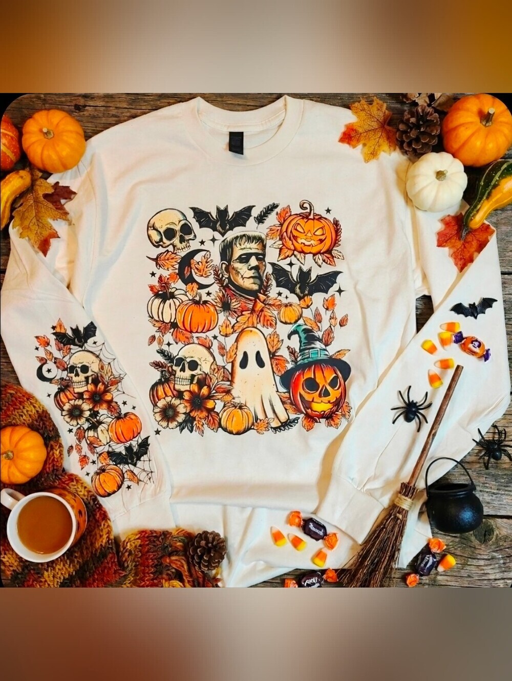 Halloween Skull Pumpkin Long Sleeve Shirt • Spooky Fall Graphic Tee •